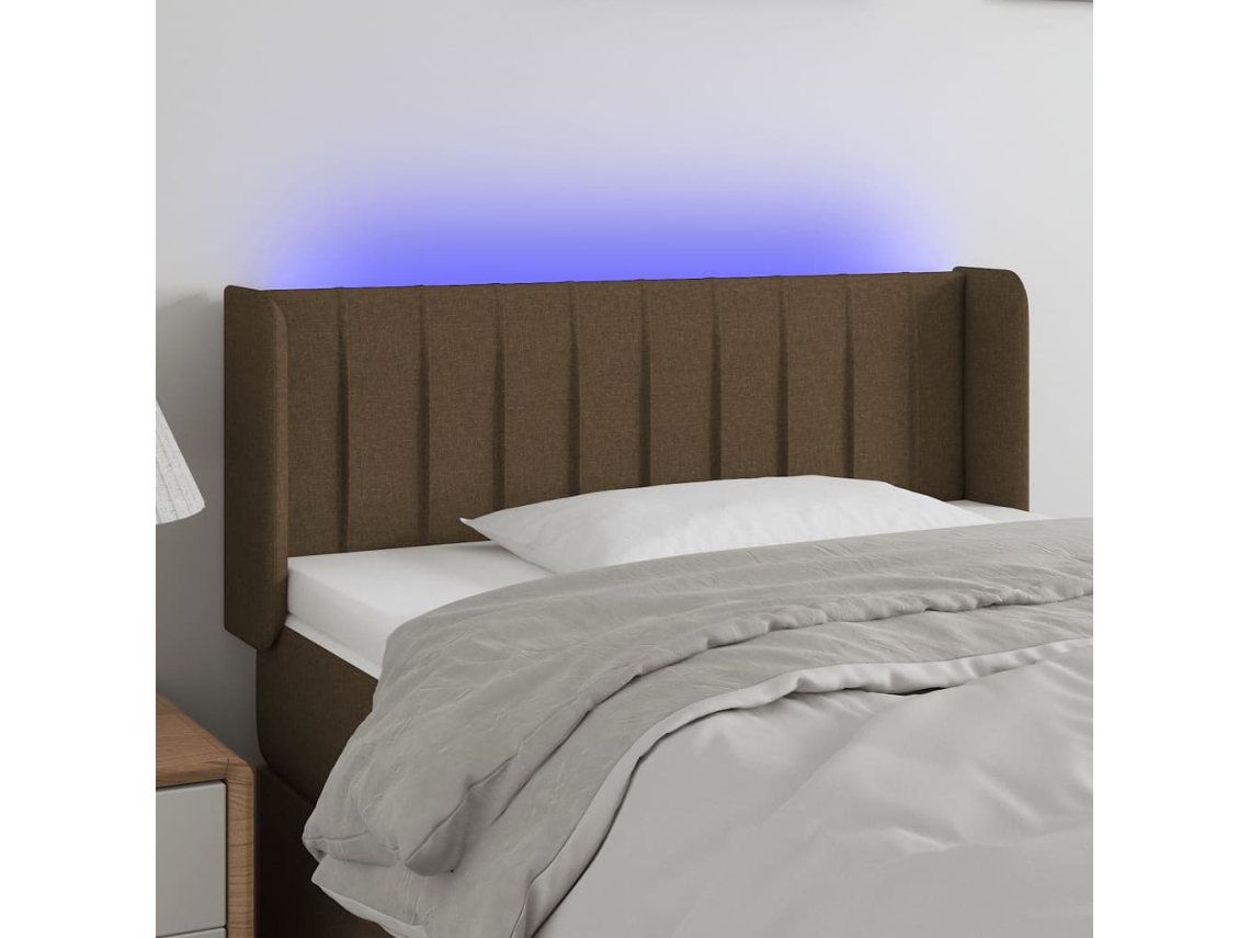 Cabeceira De Cama | Painel De Cama C/ Luzes Led Tecido 83x16x78/88 Cm Castanho