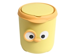 Lixeira Mini com Tampa de Desenhos Animados para Mesa Escritório Amarela