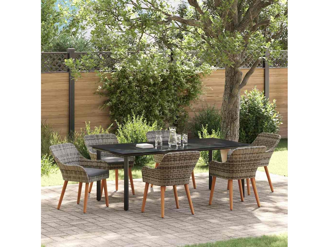 Vidaxl Conjunto de Jantar para Jardim 7 Pcs Cinzeto Vime Pe