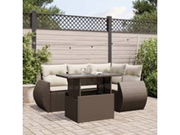 Vidaxl 5 Pcs Conjunto Sofás P/ Jardim C/ Almofadões Vime Pe Castanho