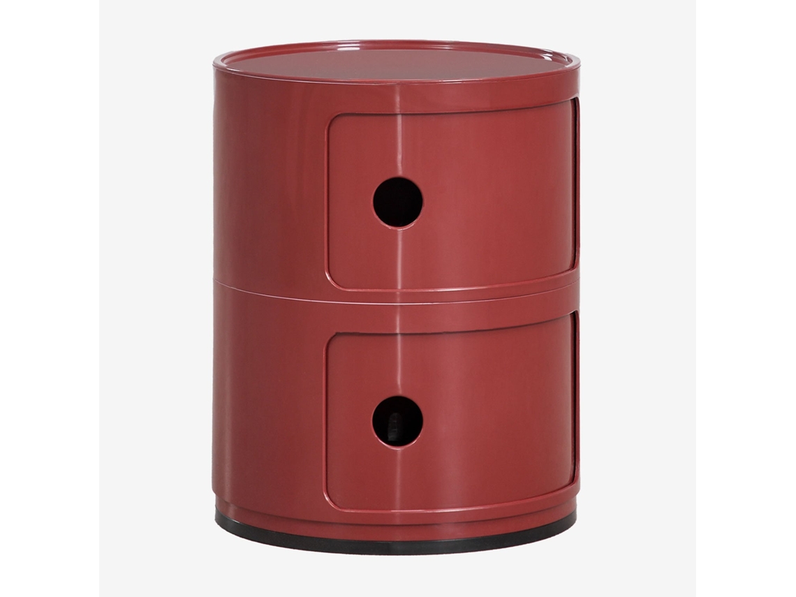 Sklum Pack De 2 Mesas De Cabeceira Ø30 Cm Com Prateleiras Babel Abs Vinho Tinto                            2 Gavetas