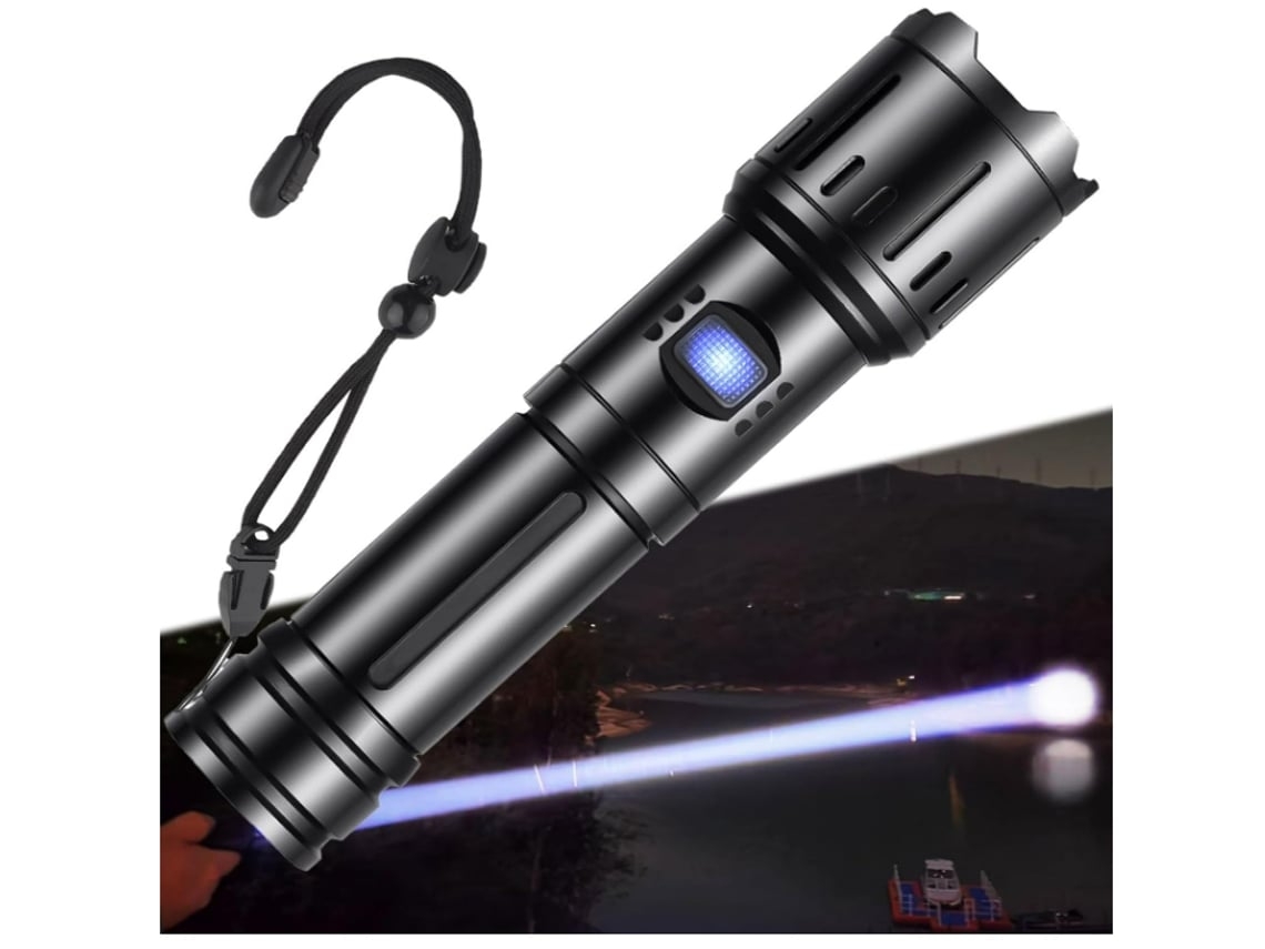 Lanterna Led Ultrabrilhante Lanterna Zoom Recarregável de 100.000 Lúmens Lanterna Tática Poderosa com Bateria 26650 Preta BISBISOUS VIGA EUROPE