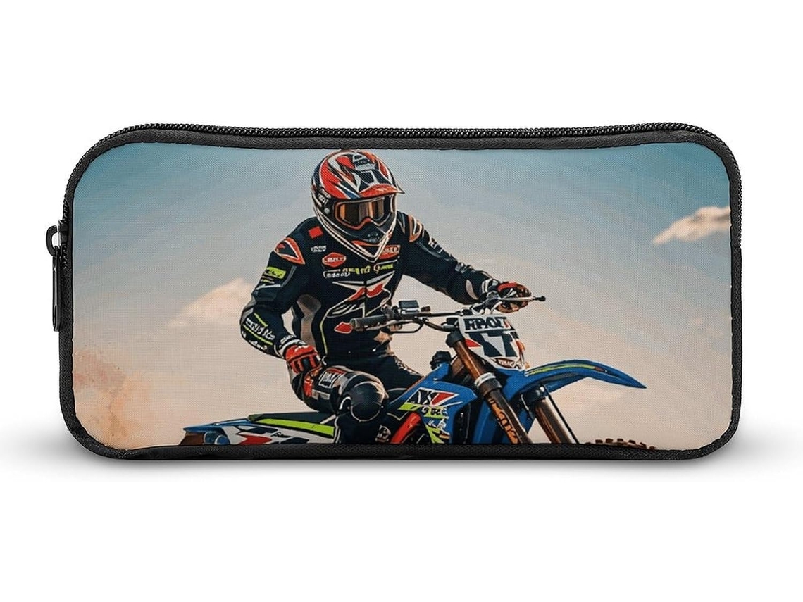 Estojo Com Tema Motocross, Esportes, Motocicletas, Corridas, Escritório Artigos Papelaria Simples E Zíper
