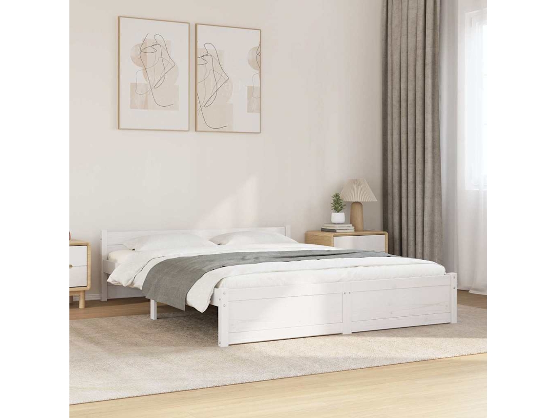 Vidaxl Estrutura De Cama King 150x200 Cm Madeira Maciça Branco