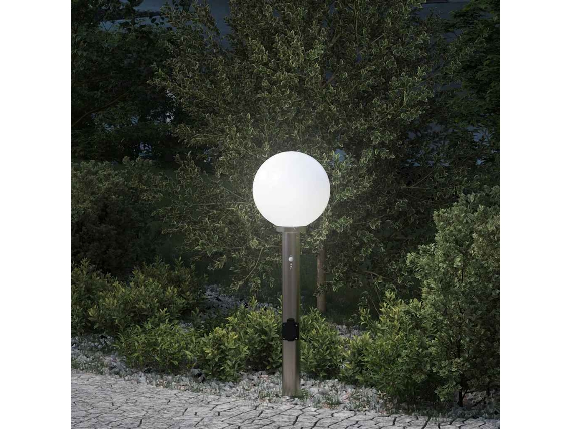 Vidaxl Luminária De Poste Com Sensor E Tomada, 80 Cm, Aço Inoxidável, Ip44