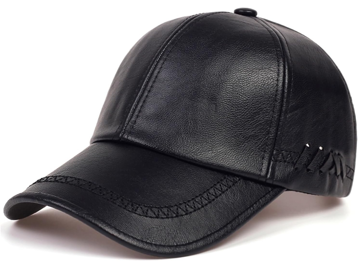 Boné de Beisebol em Couro Maciço para Homens e Mulheres, Chapéu Preto Quente para o Outono. SFUSHOS