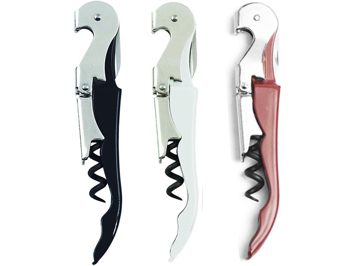 3 Saca rolhas Aço Inox 3 em 1 Branco/preto, Dobradiça Dupla ZYBLSSBB