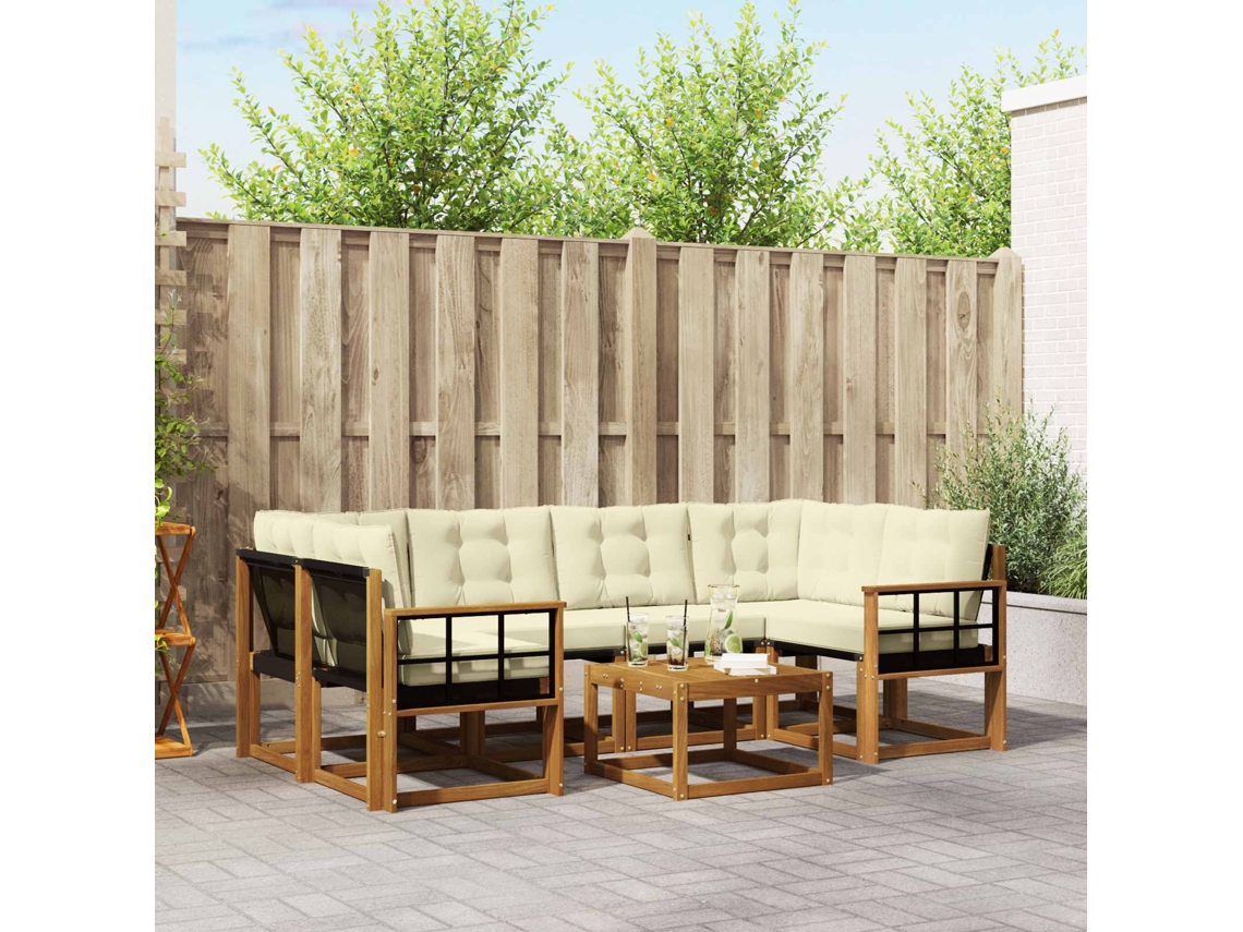 Vidaxl Conjunto De Sofás Para Exterior 7 Unid. Natural E Creme