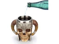 Caneca de Cerveja em Aço Inoxidável com Duas Estampas de Caveiras, Viking Guerreiro AQUAFORGE