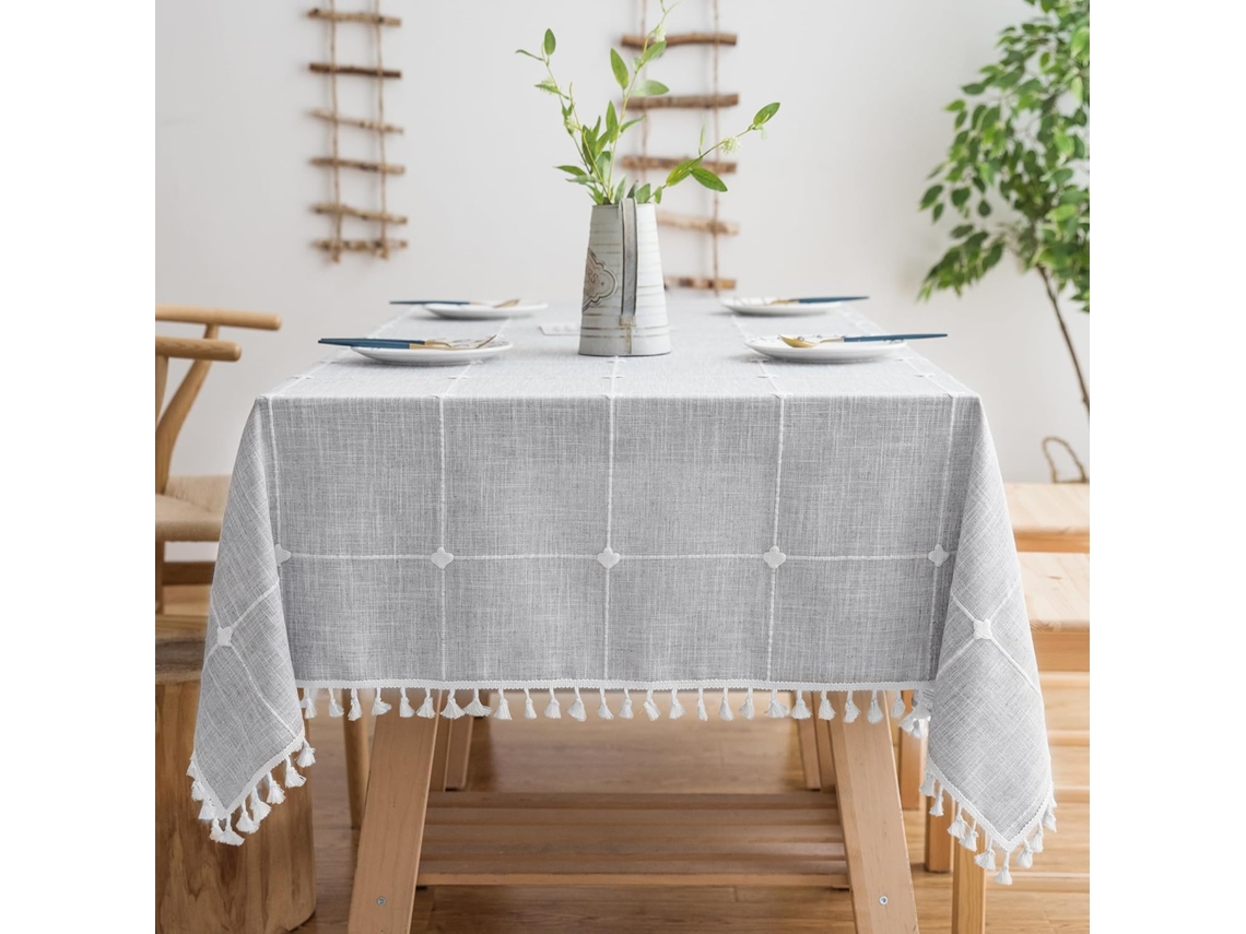 Lurelia Toalha De Mesa Retangular Algodão Linho Cinza 140x178cm Impermeável Lavável Antirrugas