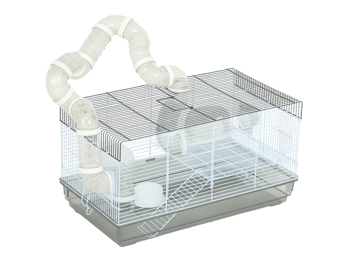 Gaiola para Hamster, Gaiola para Roedores com Túnel e Acessórios Incluídos, Arame de Aço 58 X 32 X 31 Cm Cinza Ge