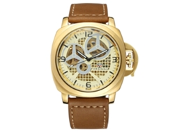 Reloj Automático Mechanico Hombre Correa De Cuero Dial Dorado Forsining