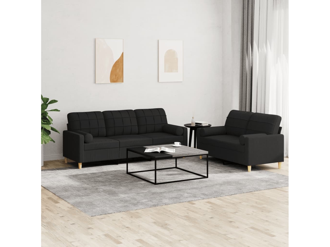 Vidaxl 2 Pcs Conjunto De Sofás Com Almofadas Tecido Preto