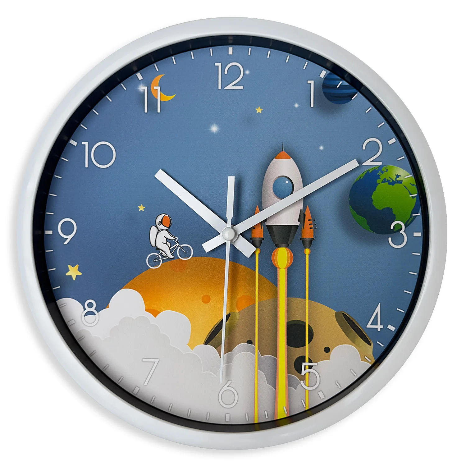 (8 polegadas) 1 Relógio de parede infantil de astronauta animado de 8 polegadas, silencioso