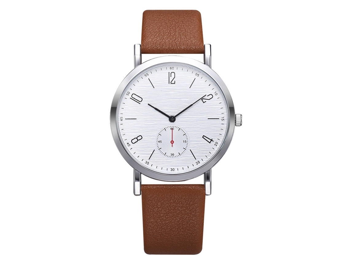 Relógio de Pulso Masculino Casual Quartzo Couro Pu Marrom Branco