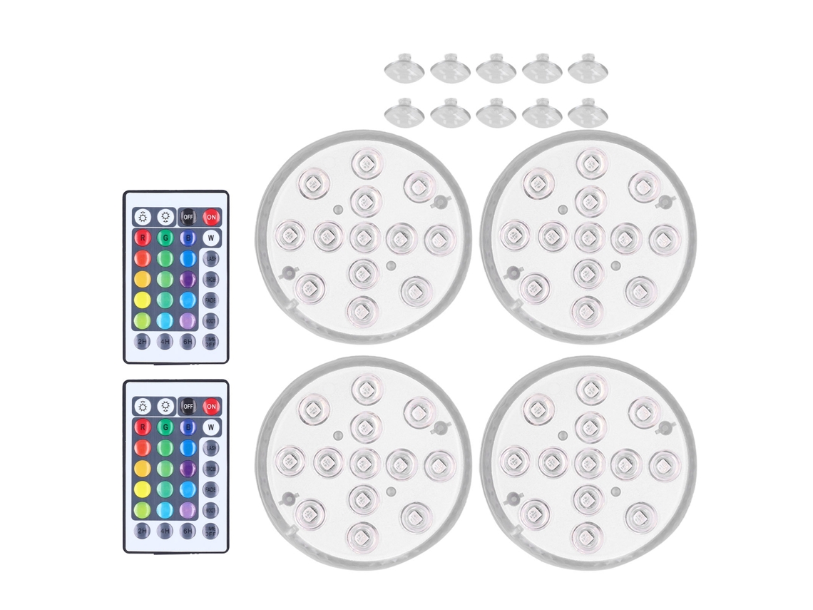 4pcs Luz Submersível Led 16 Cores com Controle Remoto Iman e Ventosa para Piscina Aquário Festa | S/MARCA