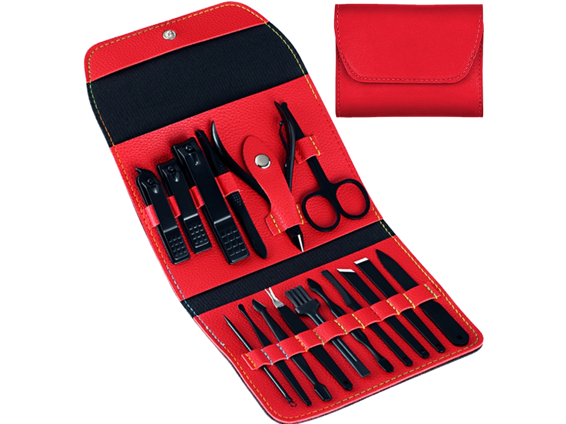 Conjunto de Manicure Profissional Kit de Pedicure de 16 Peças Conjunto de Cortador de Unhas Orelha Unha e Cutícula dos Pés Preto Vermelho JEDBESETZT