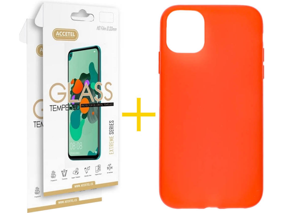 Kit Capa + Película Vidro 2X iPhone 11 Pro Skyhe Silicone Vermelho