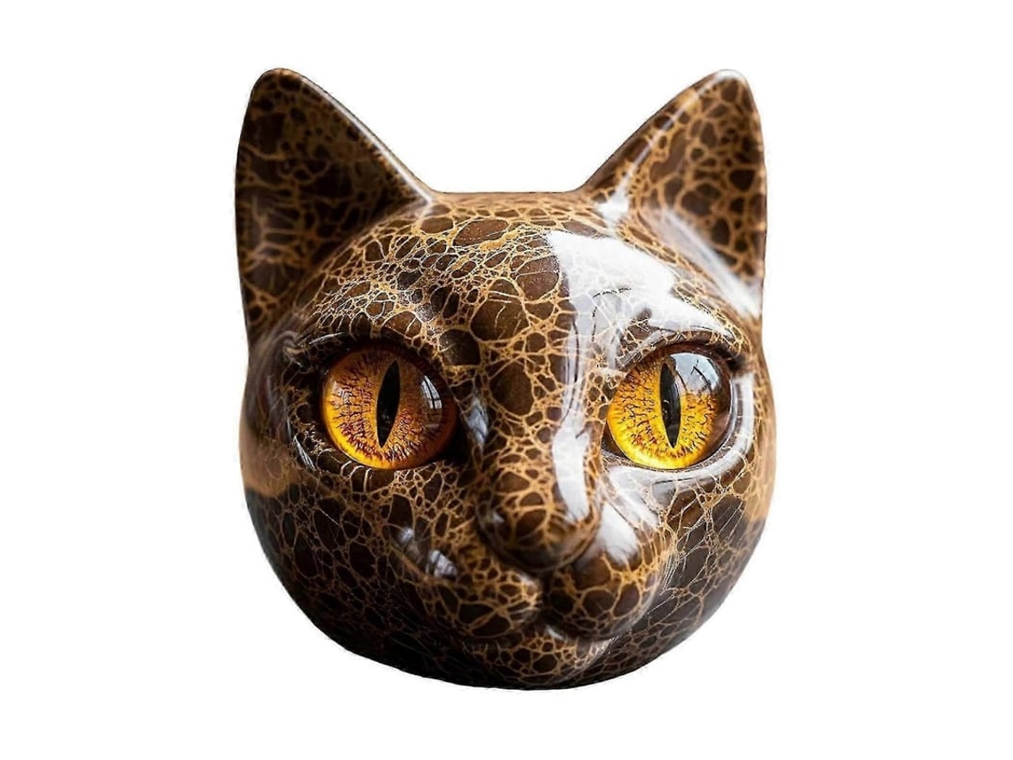 Escultura De Gato De Resina Com Olhos Âmbar Textura De Mármore Presente Para Amantes De Gatos Marrón