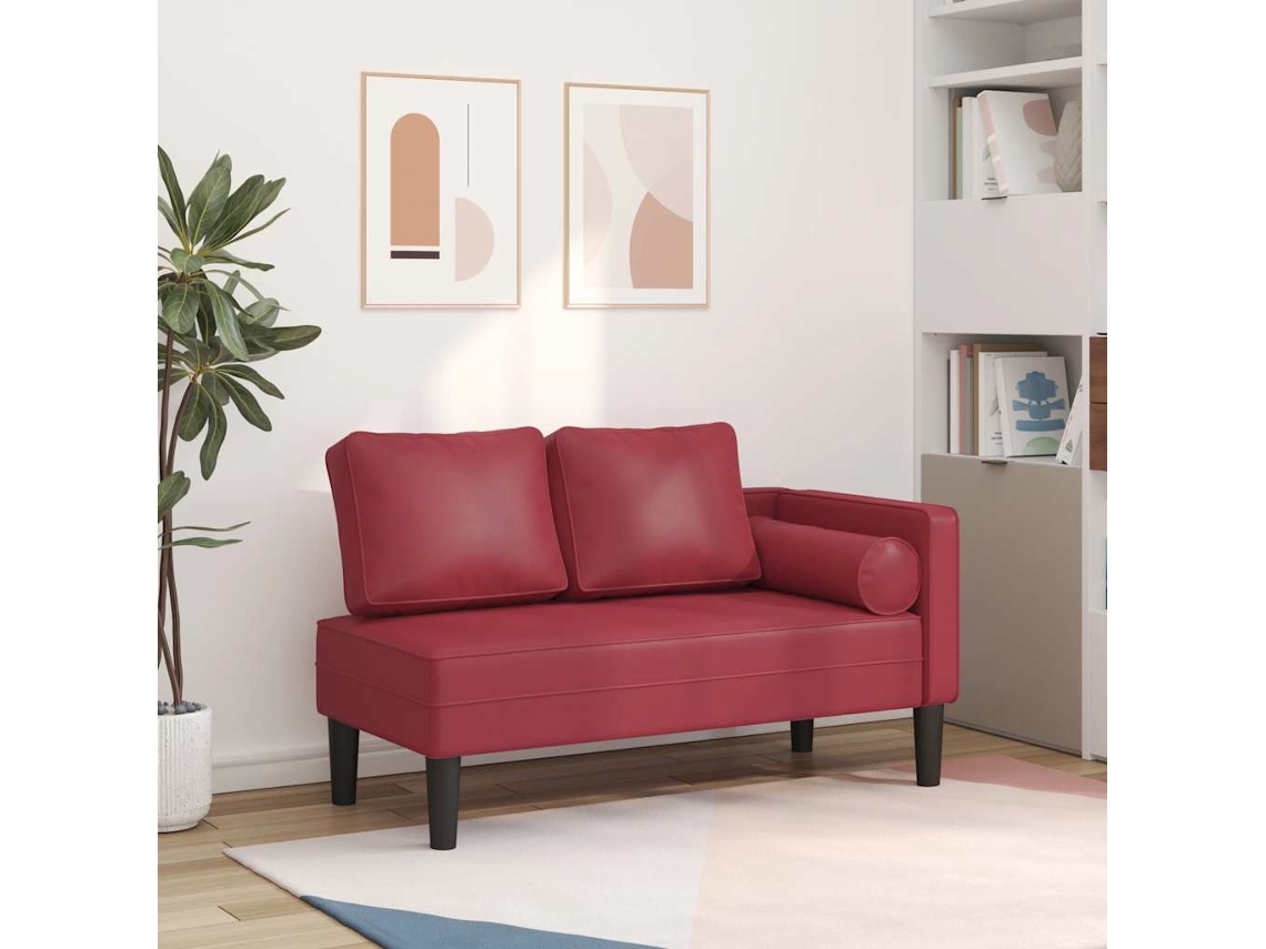 Vidaxl Chaise Longue Com Almofadões Couro Artificial Vermelho Tinto