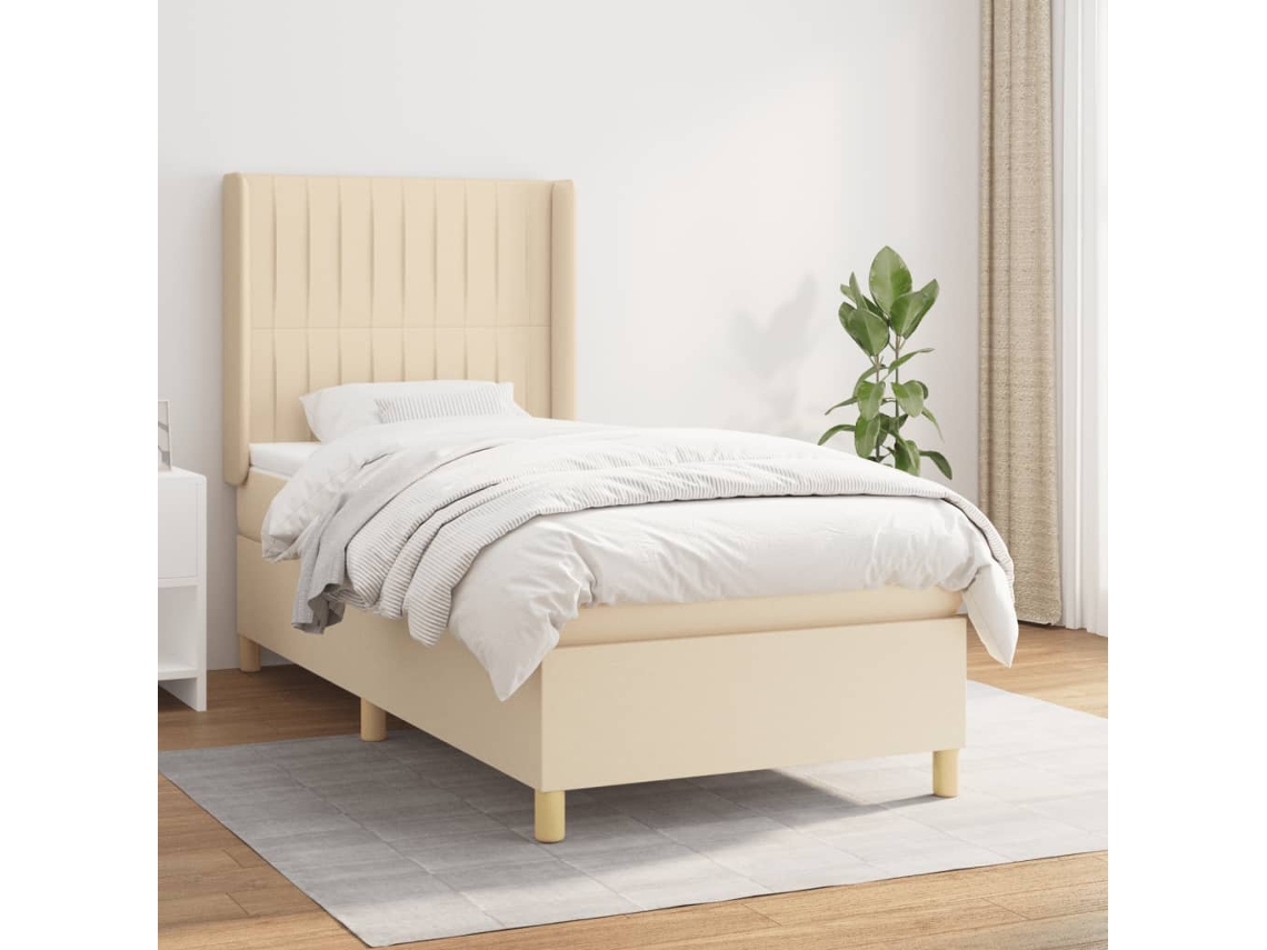Vidaxl Cama Com Molas/colchão 90x200 Cm Tecido Cor Crème