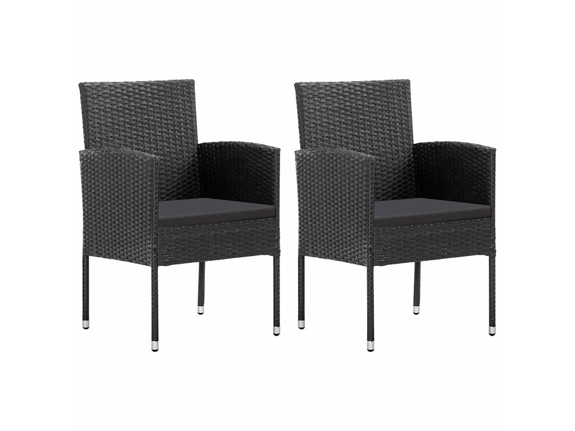 Vidaxl Cadeiras De Jardim Com Almofadões 2 Pcs Vime Pe Preto