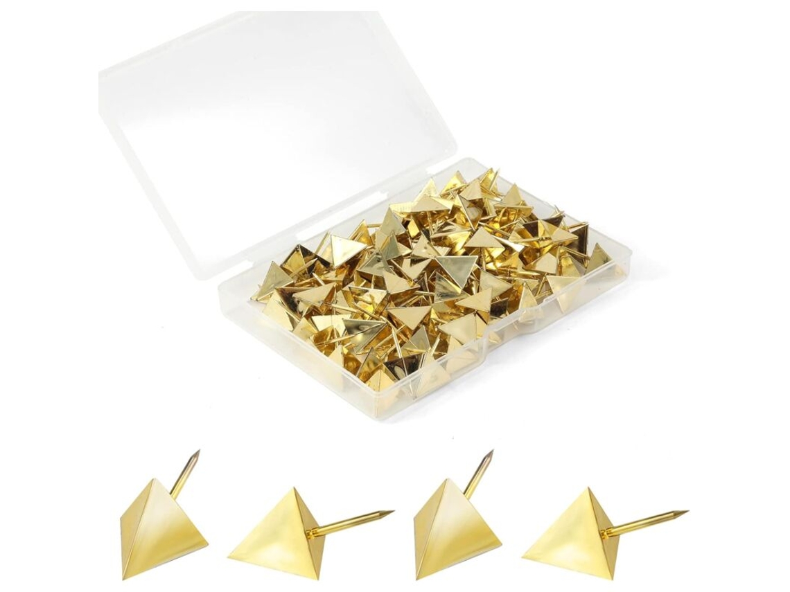 100 Tachinhas Douradas Decorativas com Ponta de Aço, Formato Triangular, Ideais para Mapas BRILVIBERA