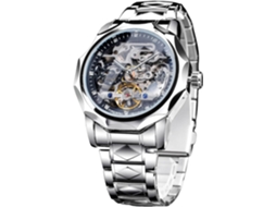 Lurelia Relógio Mecânico Masculino, Automático, Luminoso, Detalhes Com Strass, Mostrador Esqueleto, Turbilhão, Aço Inoxidável, Vidro Mineral