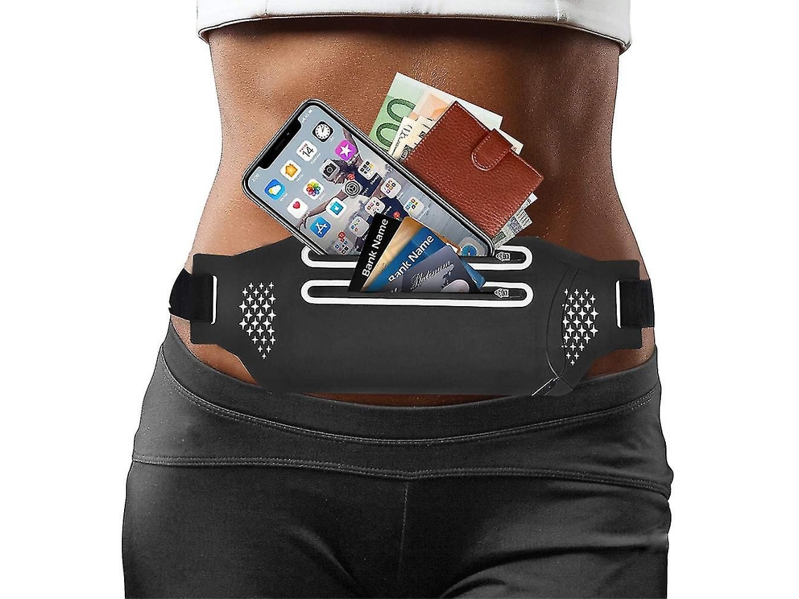 Cinto De Corrida Fino Com Bolsa De Cintura Com Dois Zíperes, Para Celulares De Até 6,5 Polegadas.