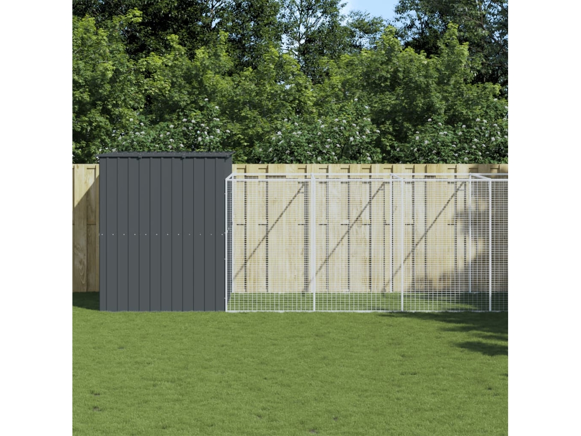 Vidaxl Casota P/ Cães C/ Parque 214x1273x181cm Aço Galvaniz. Antracite