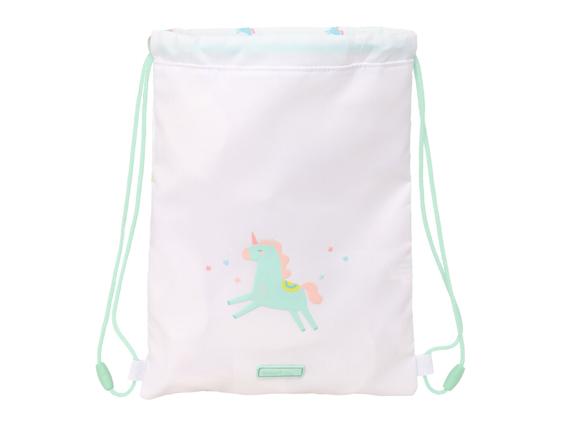 Mochila Sack com Cordões Safta Unicorn Bege 26 x 34 x 1 cm