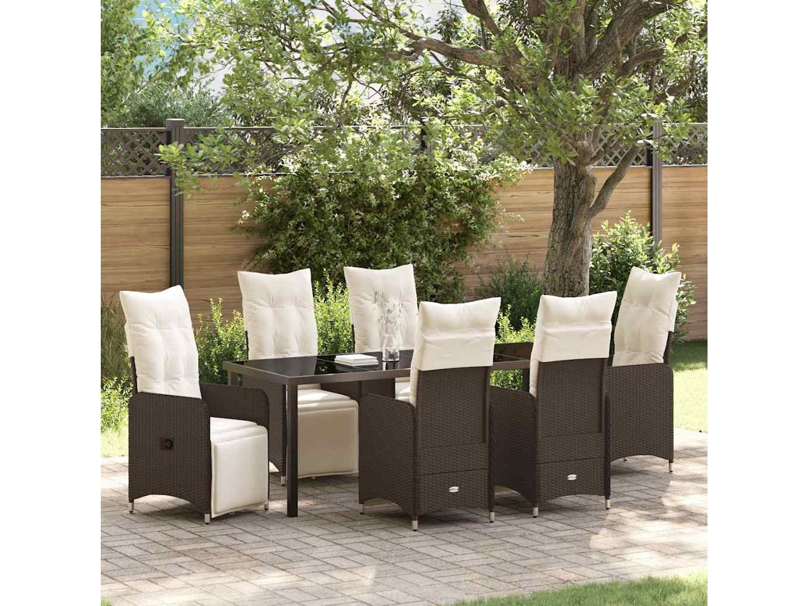 Vidaxl Conjunto De Jantar Para Jardim 7 Unid. Castanho Vime Pe
