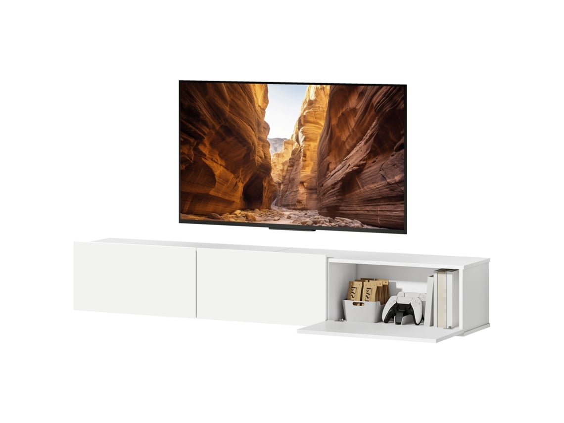 Móvel De Tv De Parede, 180 Cm, Para Televisores De Até 82 Polegadas, Com 3 Portas Basculantes Com Fechamento Suave, Branco