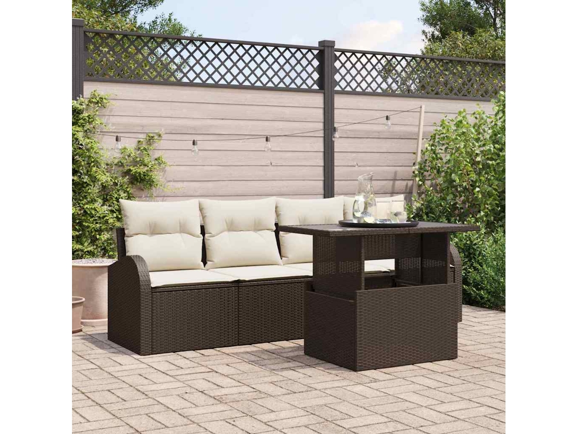Vidaxl Conjunto De Sofá De Jardim Com Almofada Manual 5 Pcs Castanho