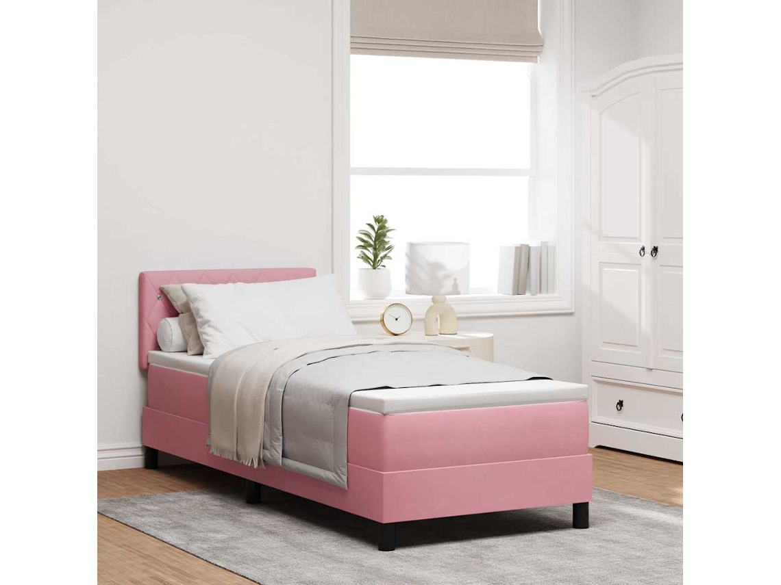 Vidaxl Cama Box Spring Led Com Colchão Com Led Rosa 80 X 200 Cm Veludo