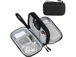 Bolsa Organizadora Dupla Preta Para Acessórios Eletrónicos 19×11×6,5cm, Portátil Com Alça Para Cabos