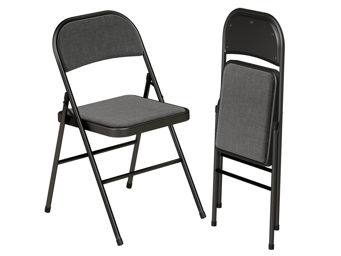 Kit com 2 Cadeiras Dobráveis para Cozinha e Sala, Estrutura em Aço, Portáteis, Preto CHEZMOI