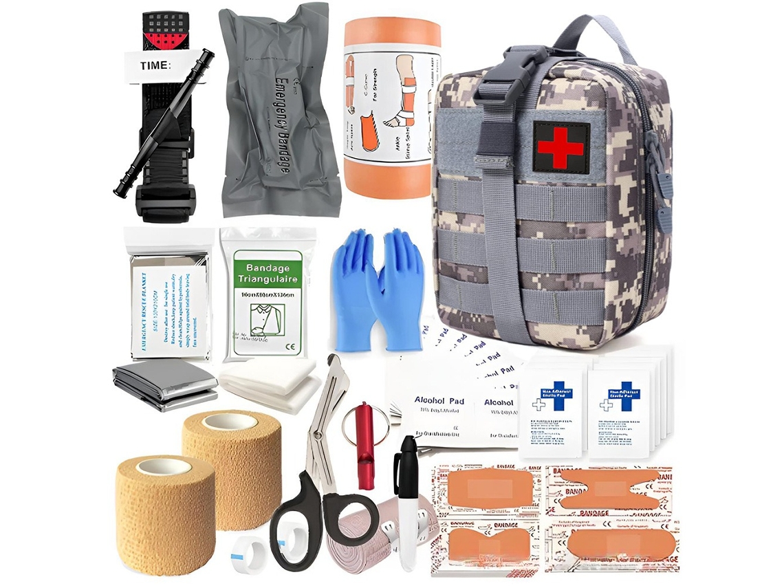 Kit Primeiros Socorros Sobrevivência Tático para Campismo e Montanhismo Camuflado HEXINYIGJLY