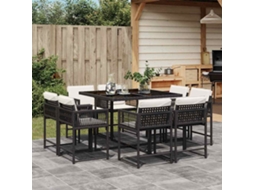 Vidaxl 9 Pcs Conjunto De Jantar P/ Jardim C/ Almofadões Vime Pe Preto