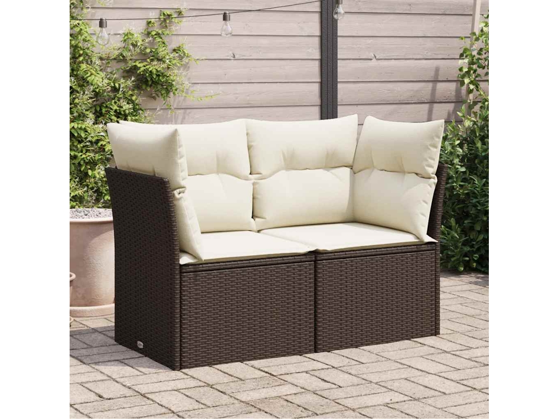 Vidaxl Sofá De Jardim Com Almofadões 2 Lugares Vime Pe Castanho