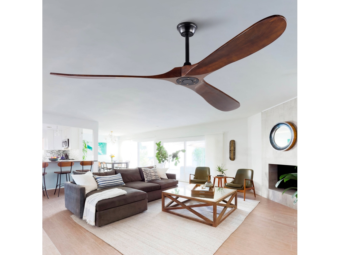 Ventilador Teto 72 Pol Sem Luz Madeira Nogueira À Prova D'água VELTRIX