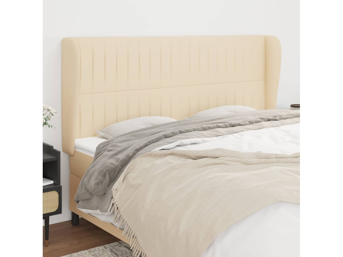 Vidaxl Cabeceira De Cama C/ Abas Tecido 203x23x118/128 Cm Creme
