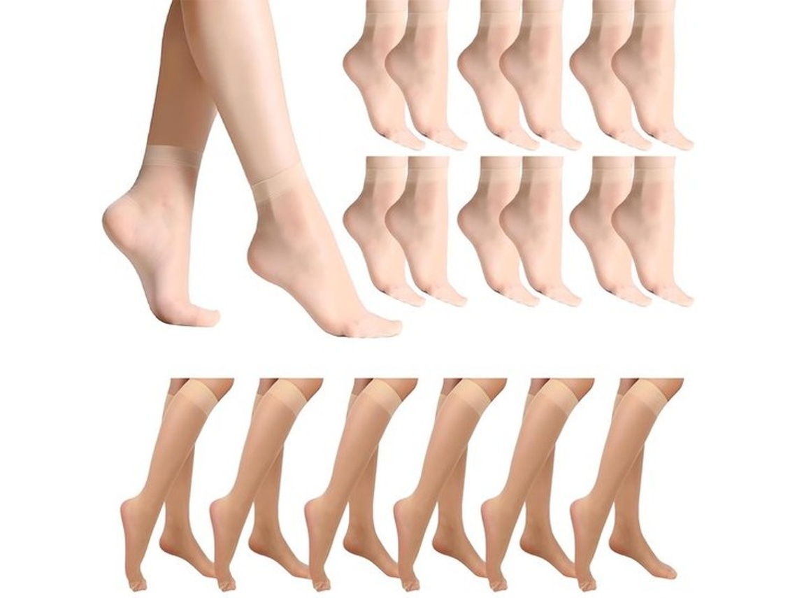 6 Pairs De Meia De Nylon Para Mulheres | Grande Tamanho, Cor De Pele | Meias Confortáveis E Respiráveis Para Uso Diário Para Evitar Deslizamentos