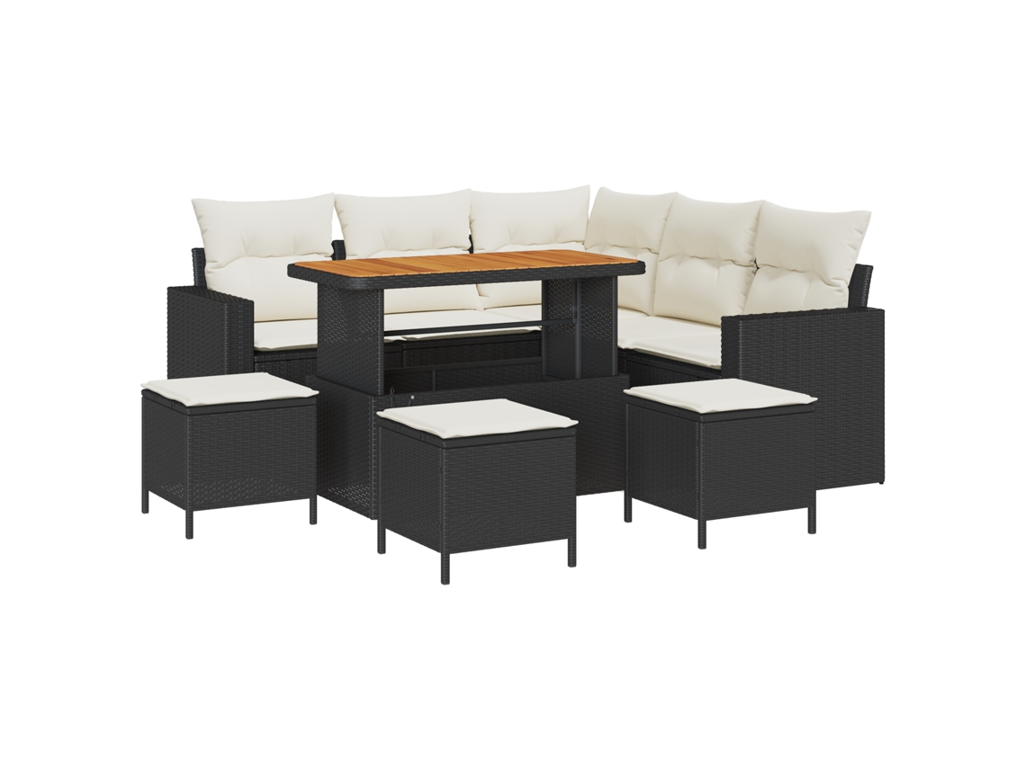 Conjunto 10 Conjunto De Sofá De Jardim Vidaxl Preto Vime Pe (212.5 X 212.5 X 85 Cm)