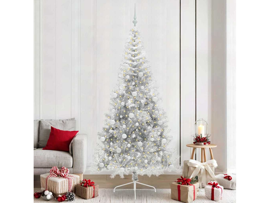 Vidaxl Árvore De Natal Artificial Pré-iluminada Prateado 240 Cm Pet