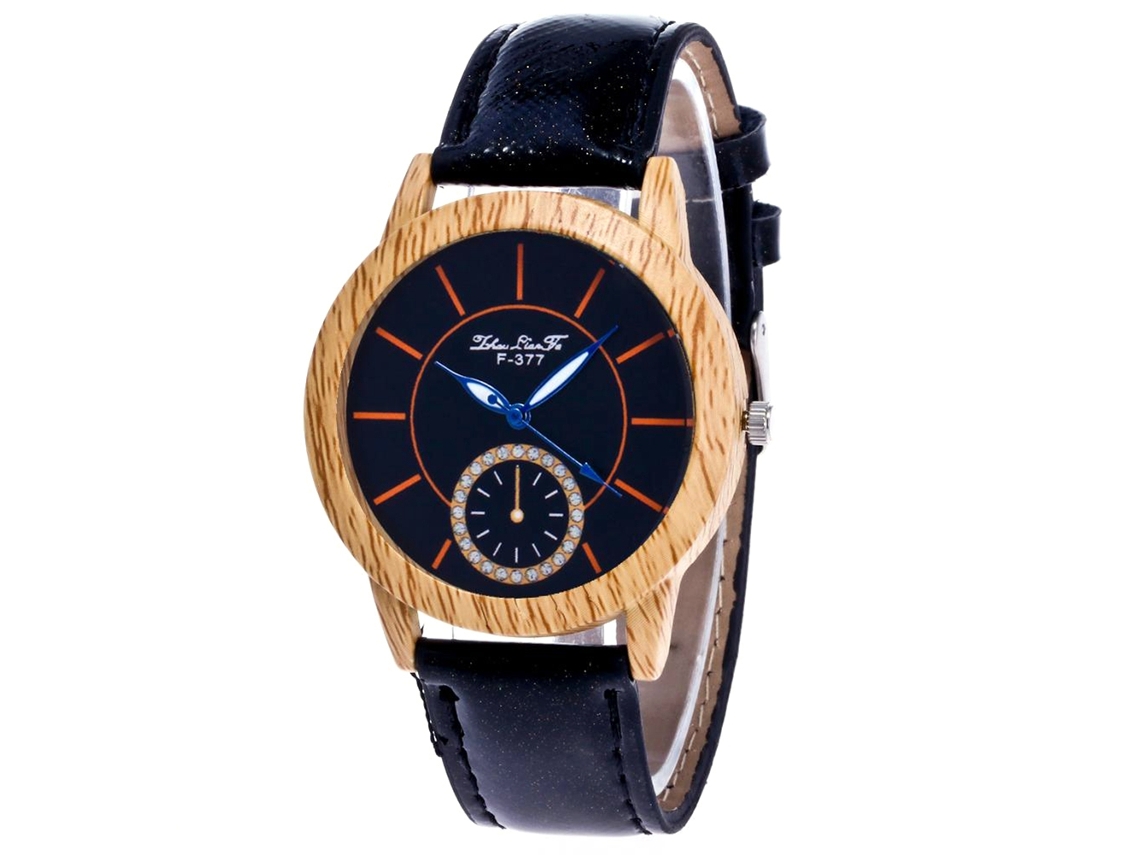 Relógio de quartzo moderno com pulseira de couro PU, mostrador redondo simples para mulheres (preto)