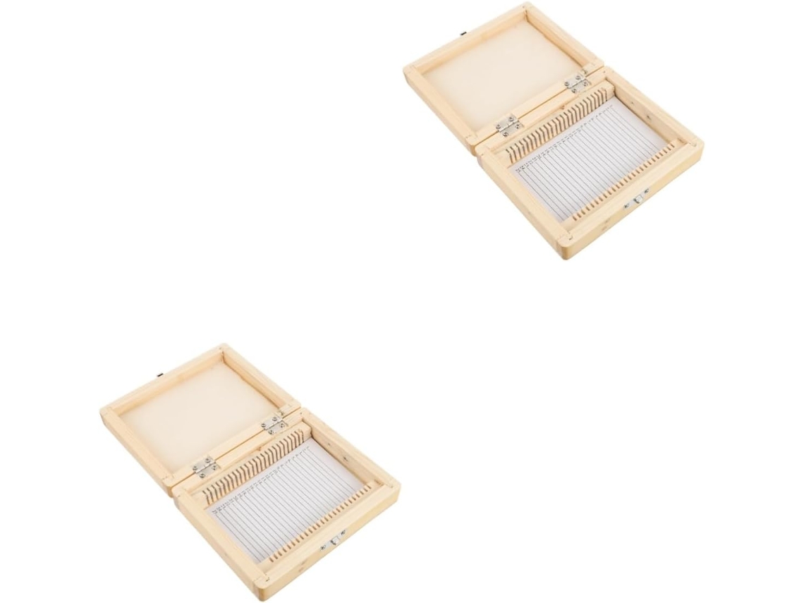 Caixa De Armazenamento De Lâminas De Microscópio Iplusmile De Madeira, Com 2 Peças, Compartimentos E Fecho