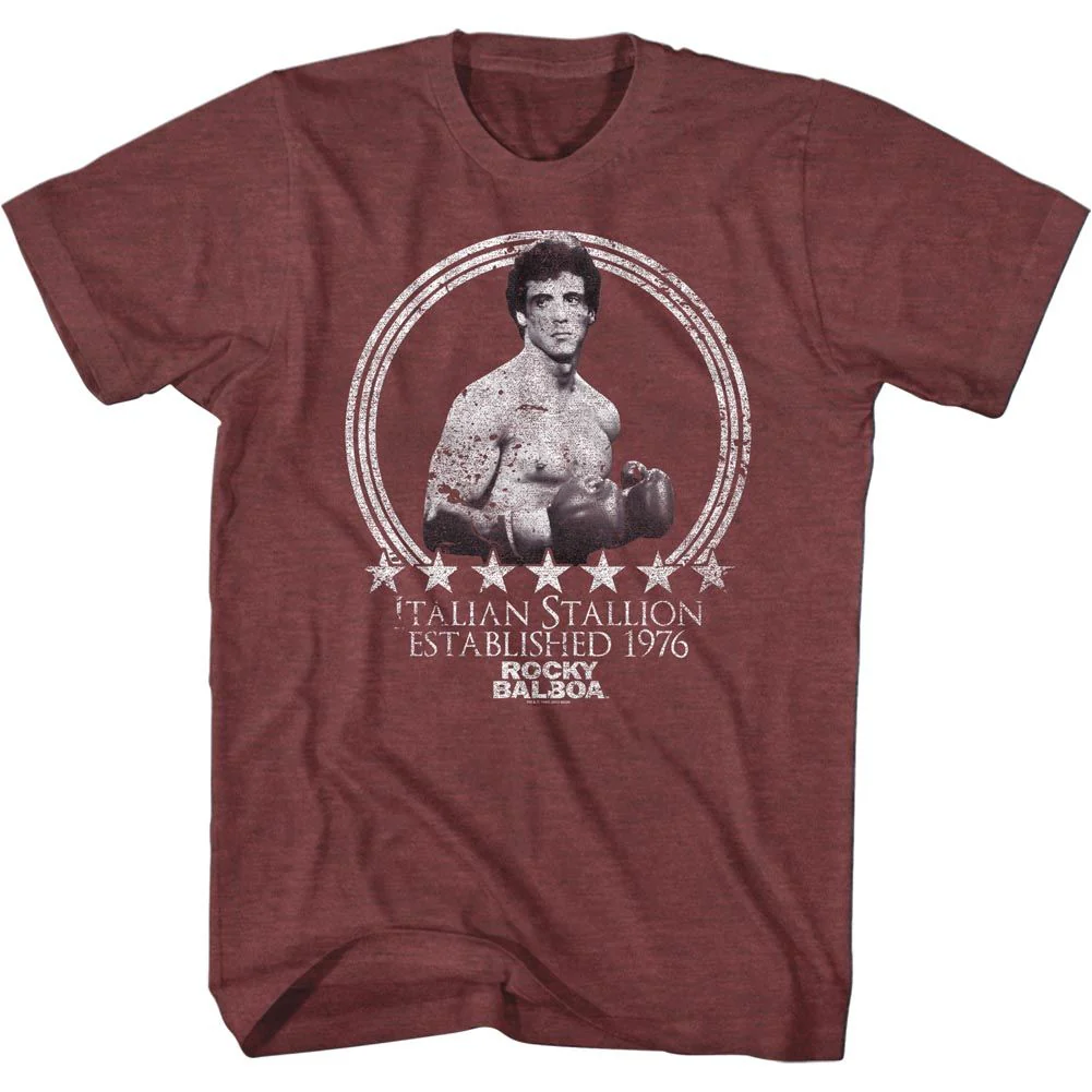Unisex Adult T-shirt Rockinstone Rocky Movie Ready Heather Vintage Maroon Sizexl