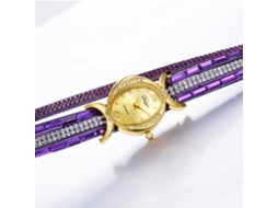 Relógio Pulseira Feminino de Quartzo com Cristais Brilhantes para Vestido Cor Roxo