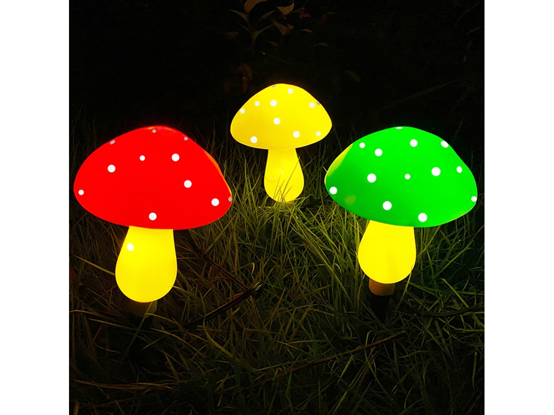 Luz de Cogumelo Solar Automática 8 Modos Branco Quente IP65 Decoração Jardim 3 Cogumelos | S/MARCA